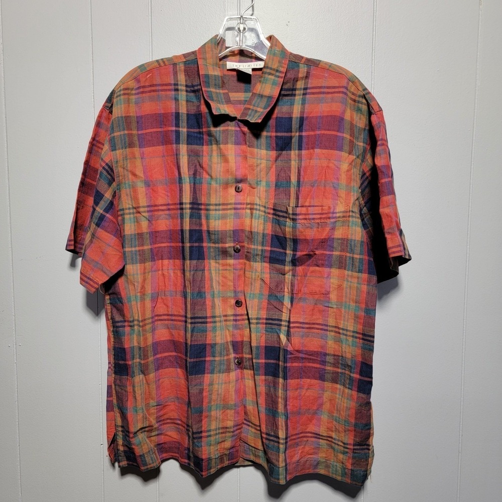 The Limited Vintage Plaid Button Up Shirt Mens Small Ramie Cotton Short Sleeve